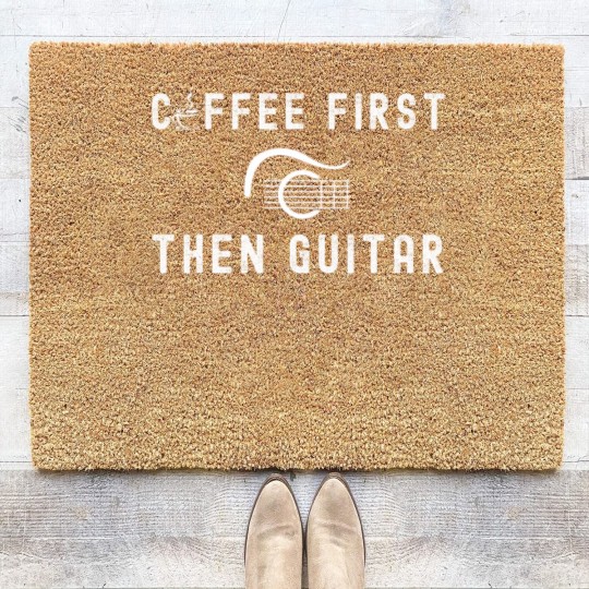 Discover coffee first then guitar funny coffee and guitar Coir Doormats