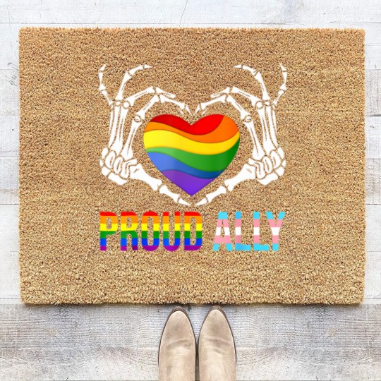 Discover proud ally lgbt transgender flag skeleton heart gay lesbian Coir Doormats