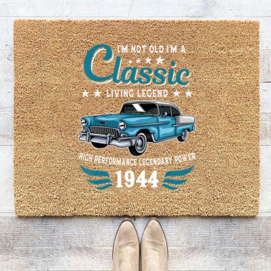 Discover vintage 1944 birthday car for legends born in 1944 Coir Doormats