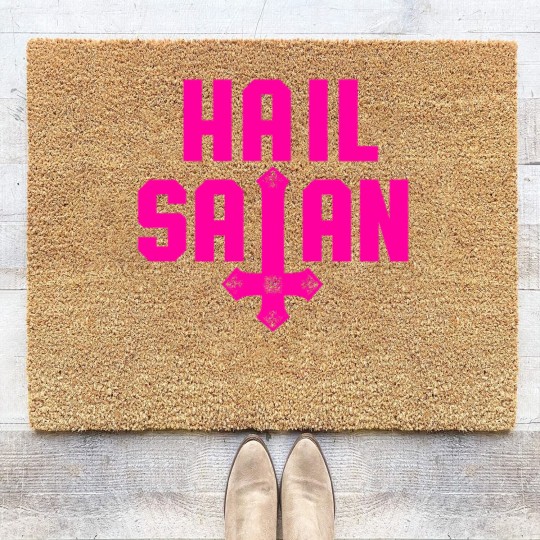 Discover Hail Satan | Hot Pink on Black | Satanic - Hail Satan - Coir Doormats