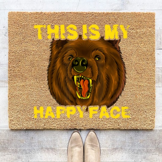 Discover This Is My Happy Face Funny Grizzly Bear Coir Doormats