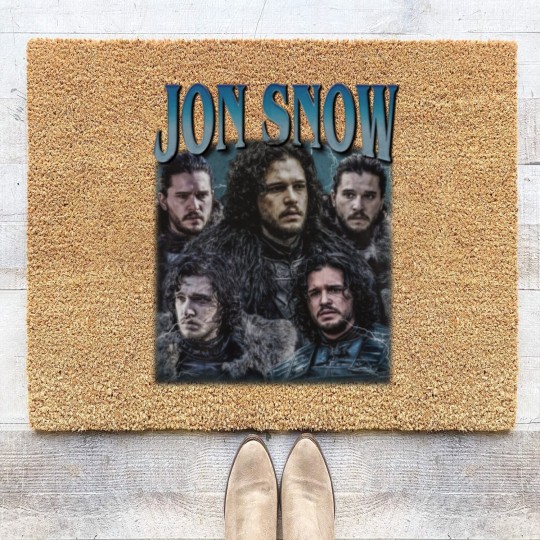 Discover Jon Snow Vintage Graphic 90s Coir Doormats, Jon Snow Coir Doormats, Jon Snow Rock Style Bootleg Coir Doormats, Custom Photo Coir Doormats