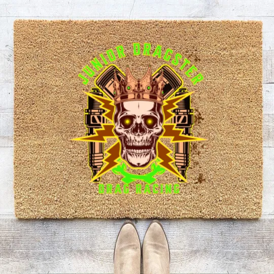 Discover Junior Dragster Drag Racing Skull Spark Plugs Piston Rods Jr Dragster Drag Racer Dragster Driver Cla Coir Doormats