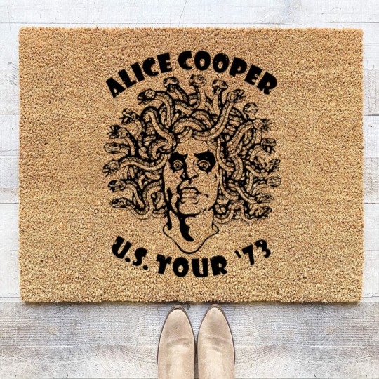 Discover Alice Cooper Men's Coir Doormats, Medusa USA Tour 1973 Cover White Graphic Coir Doormats