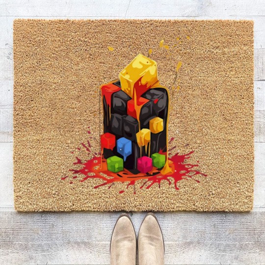 Discover Rainbow Abstraction melted rubix cube - Rainbow Abstraction Melted Rubix Cube - Coir Doormats