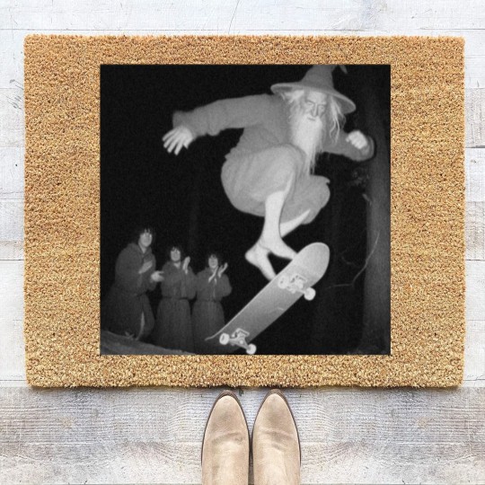 Discover Gandalf skateboarding Coir Doormats, Gandalf skating in the woods Coir Doormats