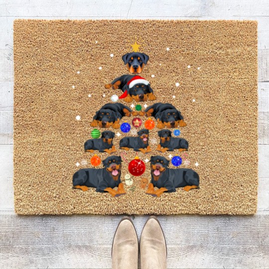 Discover Funny Christmas Rottweiler Dog Coir Doormats , Rottweiler Dog