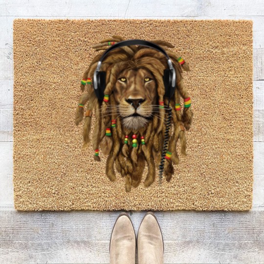 Discover Rasta Reggae Lion Music Art for Rastafari Lover Coir Doormats