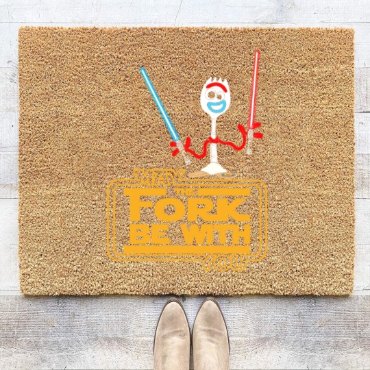 Discover Disneyyy Forky May The Fork Be With You Coir Doormats, toy stories Forky Coir Doormats