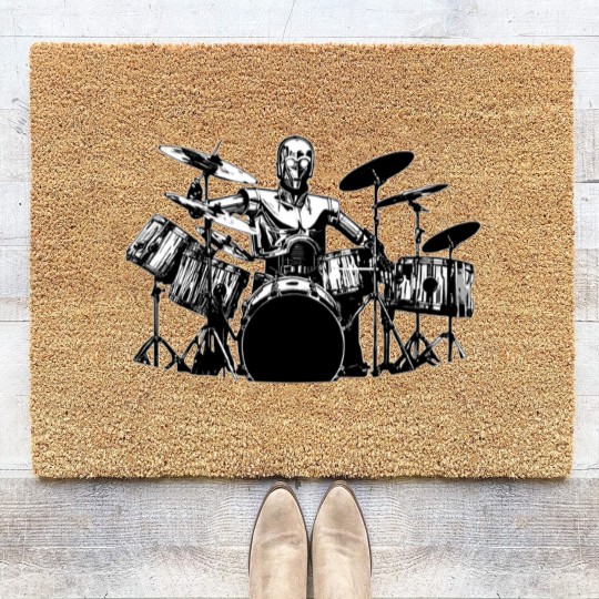 Discover C3PO Drum Coir Doormats Robot Playing Cool Drum Kit Coir Doormats Funny