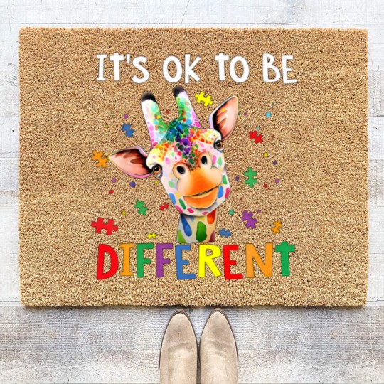 Discover Autism Awareness Cute Giraffe Animal It's Ok To Be Coir Doormats