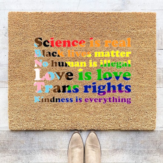 Discover Progress Pride Flag Science is real Black lives matter Love is love Coir Doormats