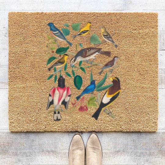 Discover Vintage Botanical Bird, Colorful Birds Short Sleeve Coir Doormats