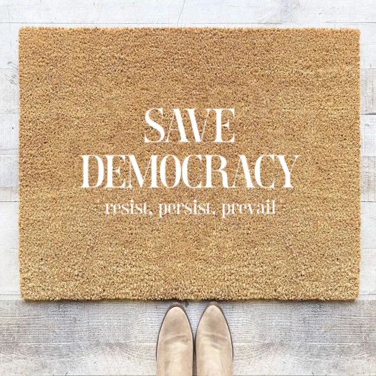 Discover Women's Save Democracy Coir Doormats Anti Maga Coir Doormats Coir Doormats Anti Trump Minimal Typography Coir Doormats