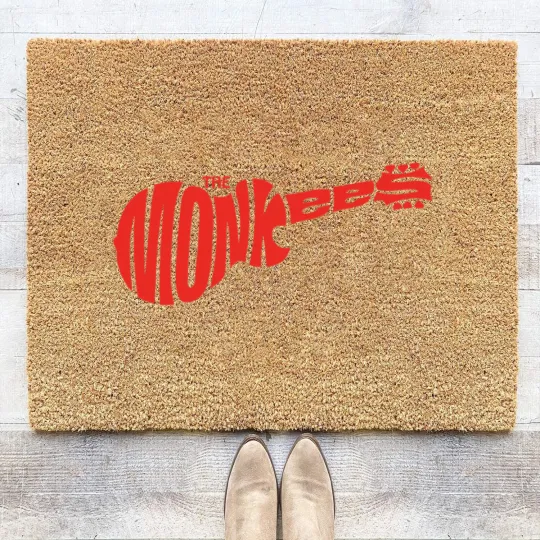 Discover The Monkees Classic Red Guitar Logo White Coir Doormats