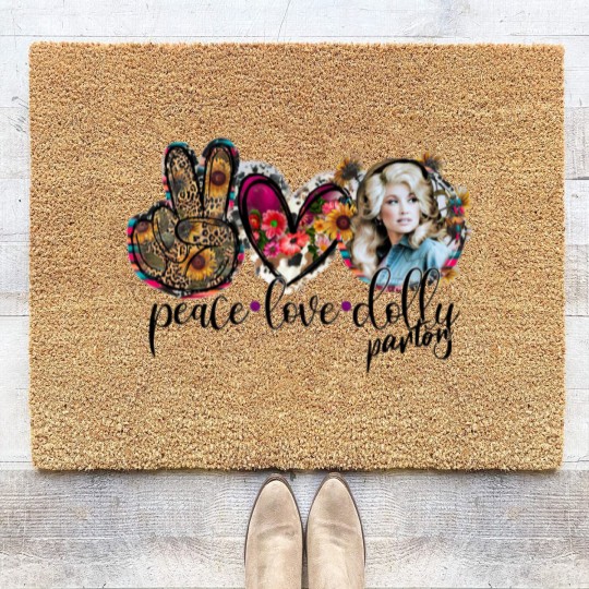 Discover Love Peace & Dolly Parton Unisex Jersey Short Sleeve Coir Doormats