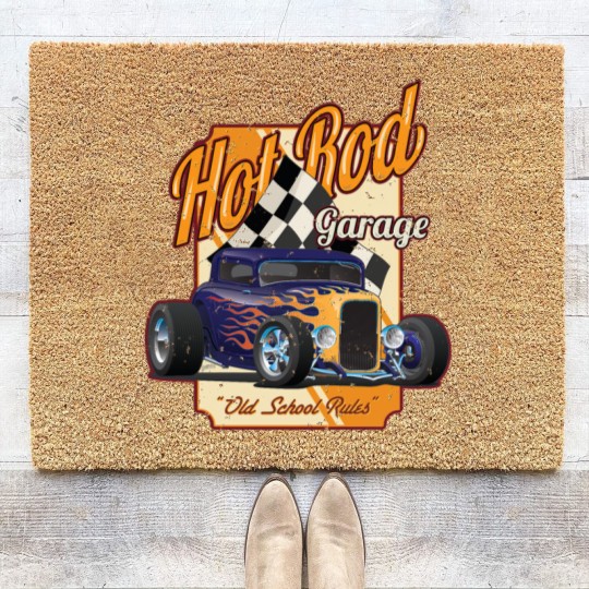 Discover Hot Rod Garage Old School Rules Coir Doormats