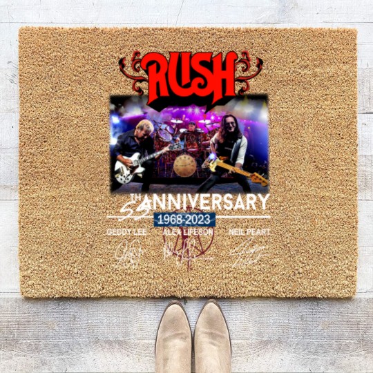Discover New 55 Years RUSH Band 1968-2023 Signatures Coir Doormats