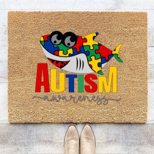 Discover Shark Autism Support Gift Coir Doormats