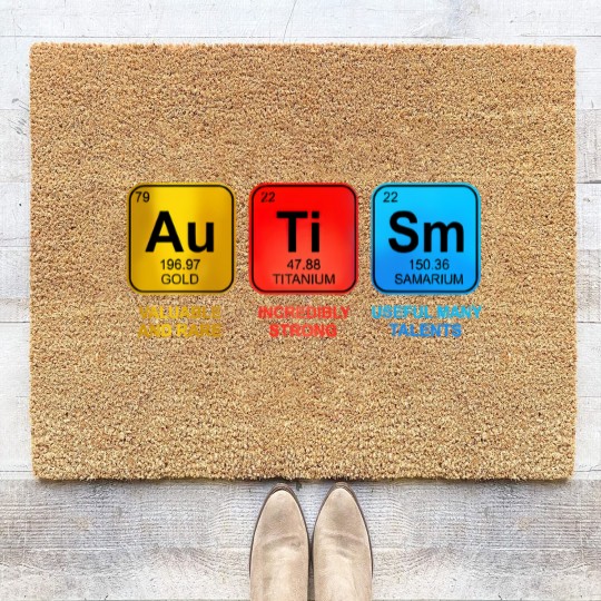 Discover Autism Awareness Women Men Kids Elements Periodic Table ASD Coir Doormats