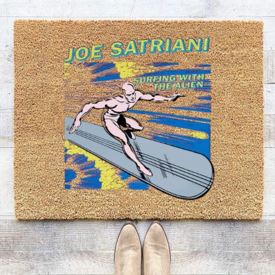 Discover joe satriani surfing with the alien red guitar god Coir Doormats