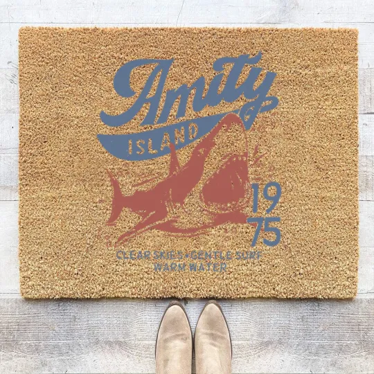 Discover Jaws Amity Island 1975 Clear Skies Gentle Surf Warm Water White Coir Doormats