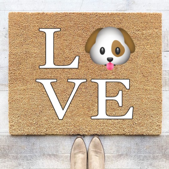 Discover Love Cute Dog _emoji icon smiley emoticon Coir Doormats
