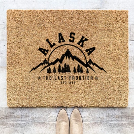 Discover Alaska The Last Frontier Est. 1959 Mountains Nature Gift Coir Doormats