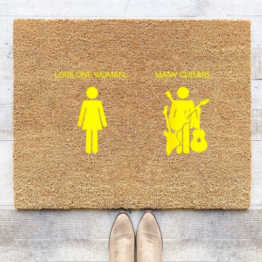 Discover love one woman many guitars funny Coir Doormats