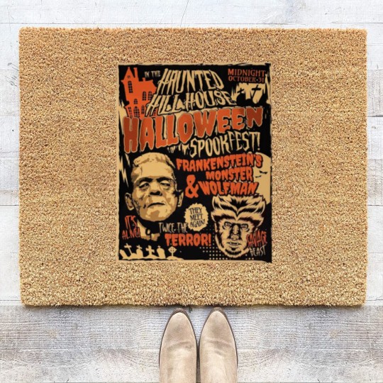 Discover Frankenstein and Wolfman Vintage Retro Halloween , 80's Horror Coir Doormats