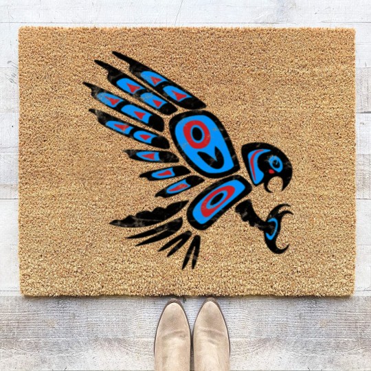 Discover native american red tailed hawk bird Totem tribal Coir Doormats