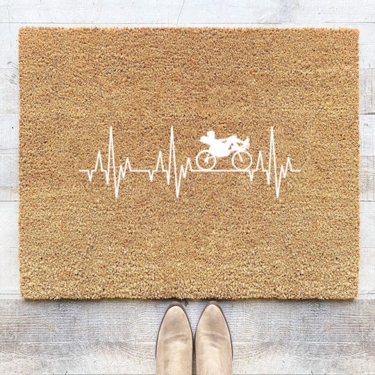 Discover Heartbeat Recumbent Bicycle Bike Cyclist Biking Coir Doormats