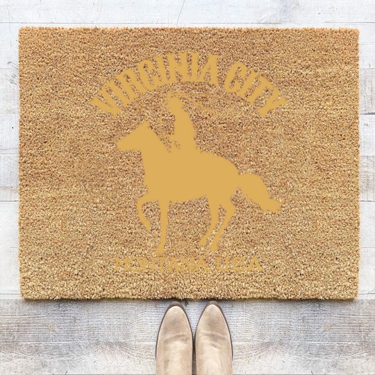 Discover Vintage-Style Virginia City Montana U.S.A. - Gold - CowboyWesternWild West Coir Doormats