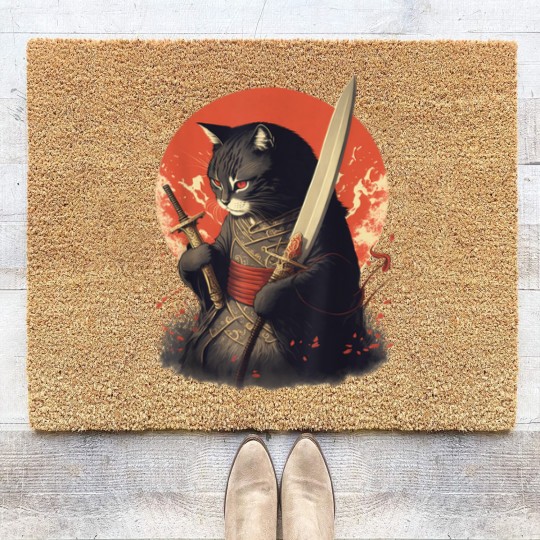 Discover Retro Japanese Samurai Ninja Cat Coir Doormats, Ninja Cat Coir Doormats