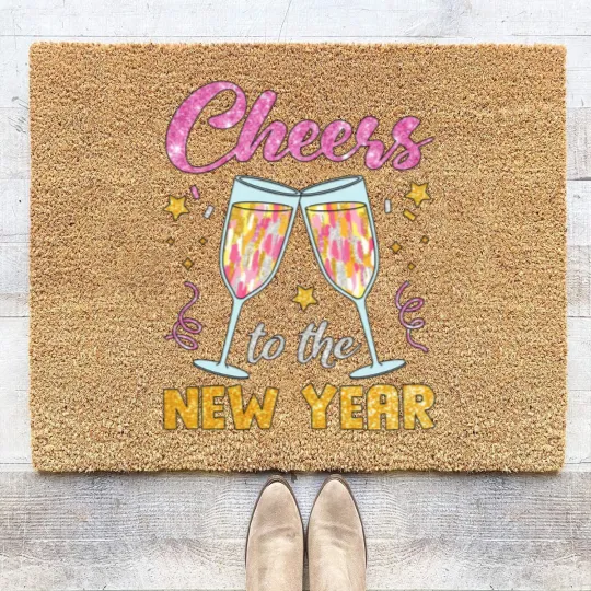 Discover New Year 2025 Coir Doormats, Cheers to the New Year, Retro New Years Coir Doormats
