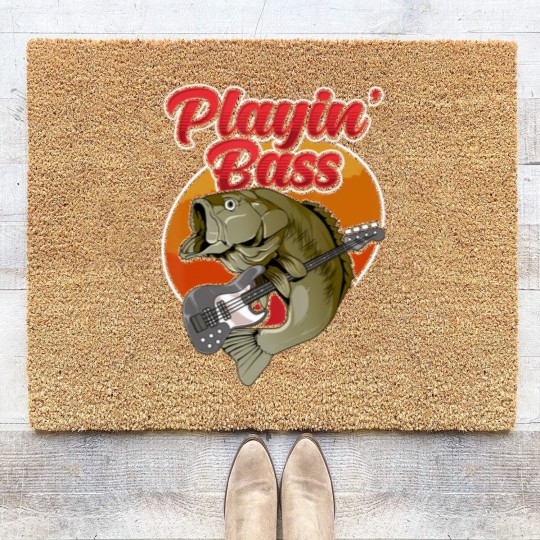 Discover funny playin' bass guitar player gift bass fish fishing Coir Doormats