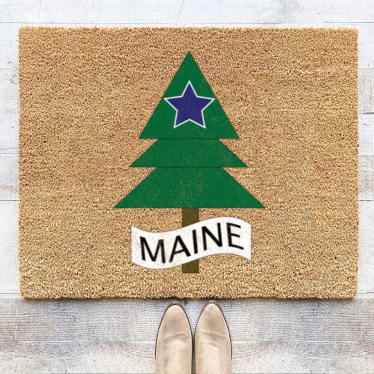 Discover 1901 Maine State Flag Remix Distressed Vintage - Maine - Coir Doormats