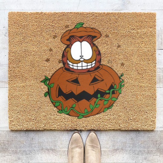Discover Halloween Garfield Pumpkin Coir Doormats, Halloween Pumpkin Garfield Cat Coir Doormats