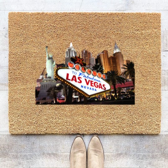 Discover Las Vegas Famous Sign Strip Building Skyline Souvenir Gift Coir Doormats