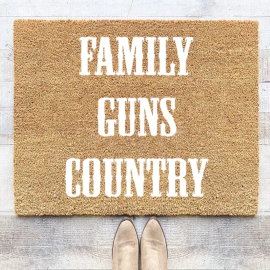 Discover Family, guns, country funny saying sarcast Coir Doormats