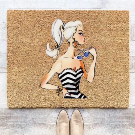 Discover Retro Vintage Doll Pinup Fashion 1950s barbie-doll Pop Art Coir Doormats