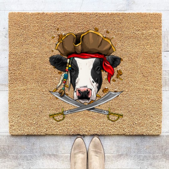 Discover Cattle Cow Pirate Cow Cattle Jolly Roger Flag Nautical Cow Lover Coir Doormats