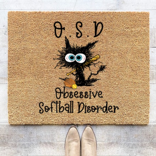 Discover Funny Black Cat Softball - O.S.D Obsessive Softbal Coir Doormats