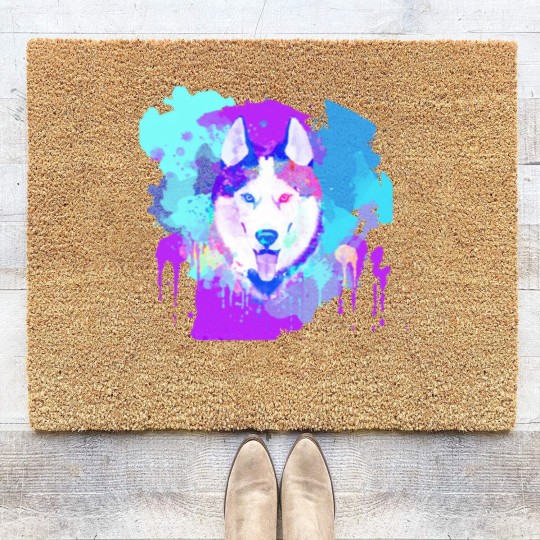 Discover Husky Artwork Husky Dog Watercolor, Husky Artwork, Husky apparel, Colorful Husky Coir Doormats