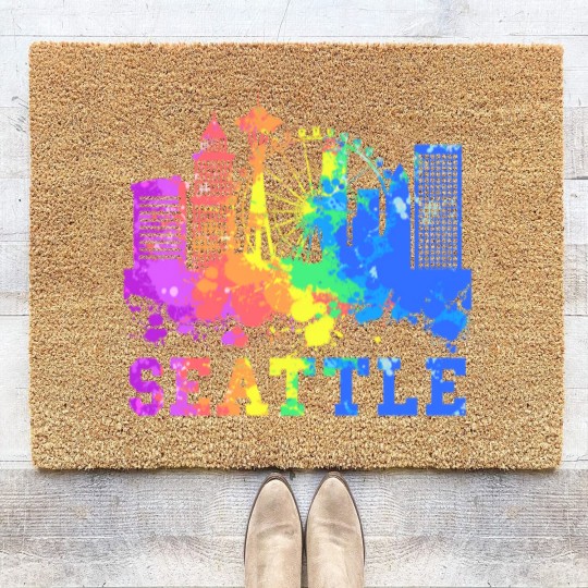 Discover Seattle Coir Doormats Washington Skyline Watercolor Souvenir