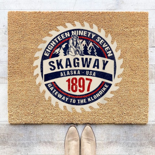 Discover Skagway Alaska 1897 Historic Gold Rush Town Souvenir Gift Coir Doormats