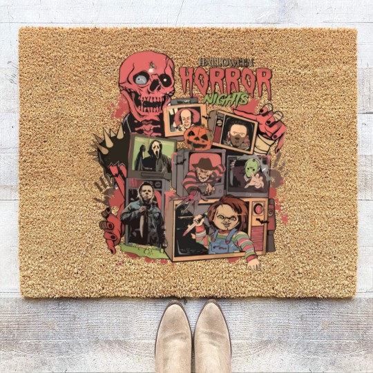 Discover Retro Horror Night  Coir Doormats, Halloween Coir Doormats, Vintage 90s Halloween Movies