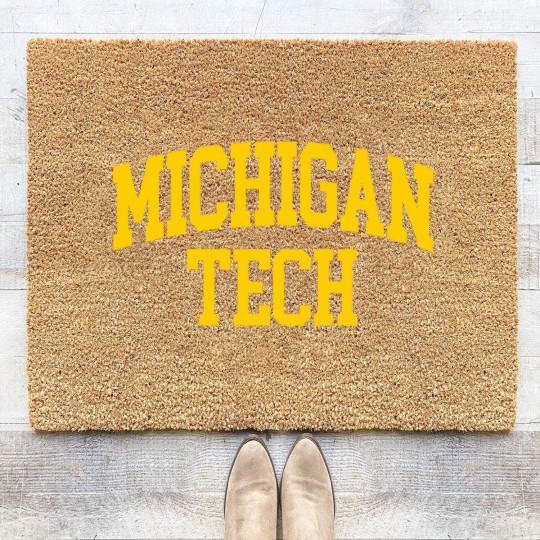 Discover michigan tech - college font curved Coir Doormats