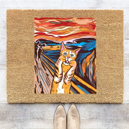 Discover Scream Coir Doormats Funny Tabby Cat Scream Edvard Munch's Painting The Scream