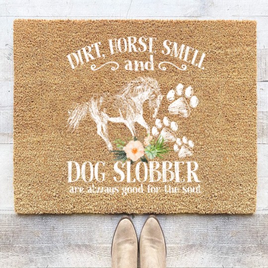 Discover Cute Horse And Dog Flower Coir Doormats, Dirt Horse Smell Dog Slobber